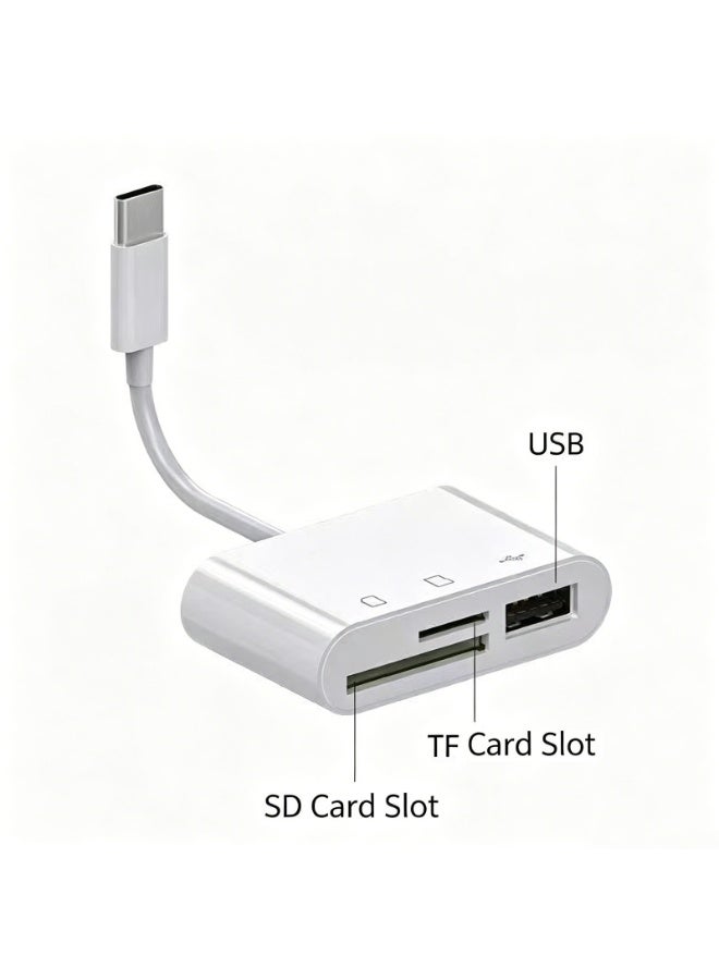 قارئ بطاقات Type-C 3 في 1، قارئ بطاقات USB-C متعدد الوظائف 3 في 1، محول ذاكرة USB 2.0 OTG لبطاقات SD/TF ومحركات USB، متوافق مع الهواتف والأجهزة اللوحية والحواسيب المحمولة - Image 3