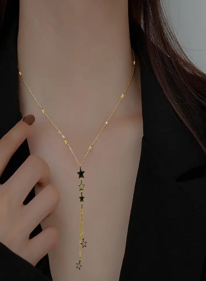 LA BELLEZA Gold Plated Long Chain With 3 Star And Hanging 2 Star Chain Necklace/Neckpiece Pendant with Chain For Girls And Women - Image 3