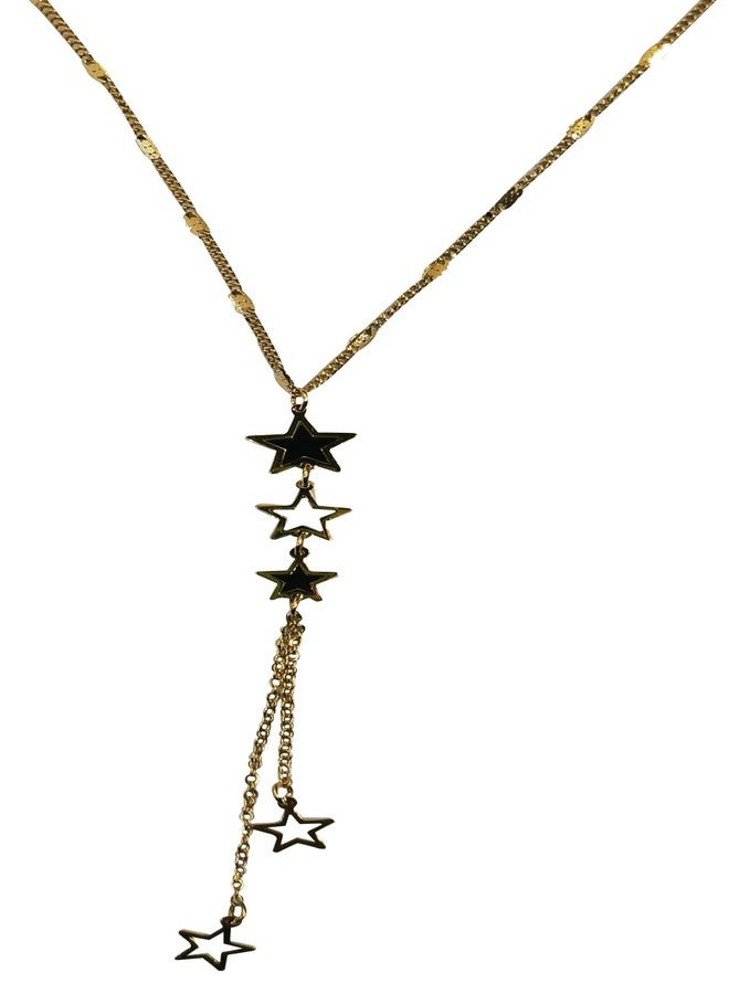 LA BELLEZA Gold Plated Long Chain With 3 Star And Hanging 2 Star Chain Necklace/Neckpiece Pendant with Chain For Girls And Women - Image 1