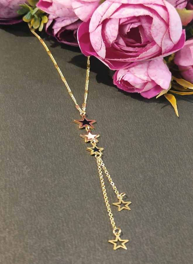 LA BELLEZA Gold Plated Long Chain With 3 Star And Hanging 2 Star Chain Necklace/Neckpiece Pendant with Chain For Girls And Women - Image 5