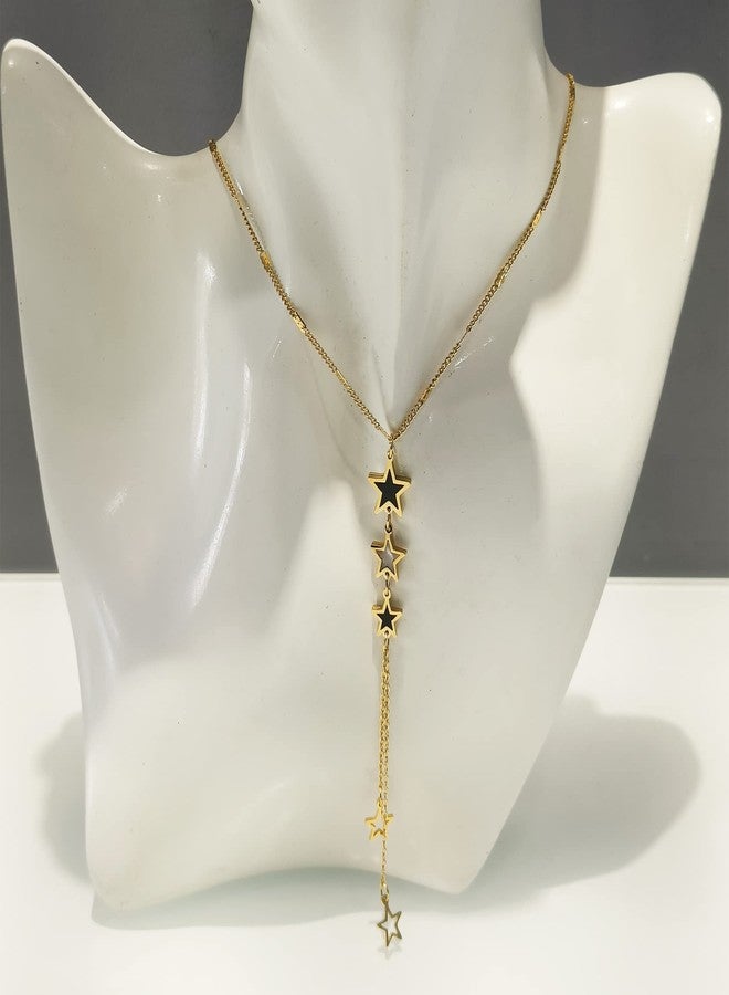 LA BELLEZA Gold Plated Long Chain With 3 Star And Hanging 2 Star Chain Necklace/Neckpiece Pendant with Chain For Girls And Women - Image 2