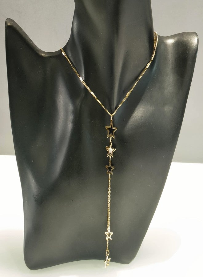 LA BELLEZA Gold Plated Long Chain With 3 Star And Hanging 2 Star Chain Necklace/Neckpiece Pendant with Chain For Girls And Women - Image 4