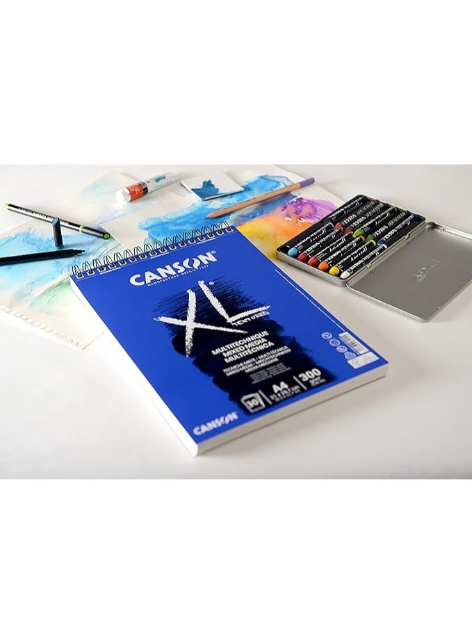 كانسون دفتر ورق CANSON XL للوسائط المتعددة (Mixed Media)، أبيض، مقاس A4، وزن 300 جم/م²، ذو ملمس محبب متوسط، 30 ورقة؛ مثالي للفنانين المحترفين والطلاب. - Image 2
