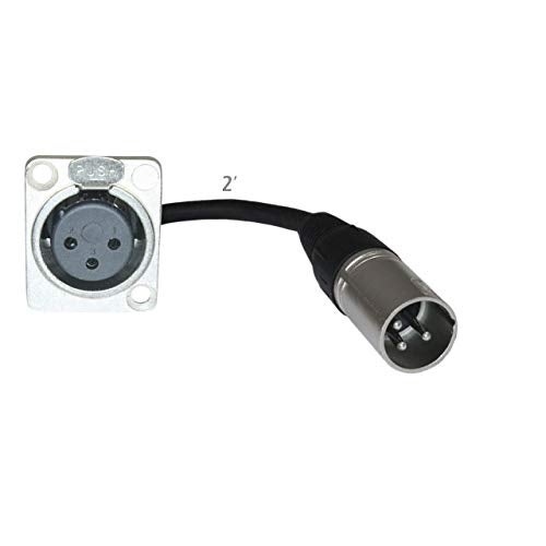 MCSPROAUDIO 2ft Pigtail: XLR Female Panel Mount to XLR Male Plug (Black) No Solder Install for Pro Audio Stage Floor Box and Patch Bay Installation Pass Through - Image 4