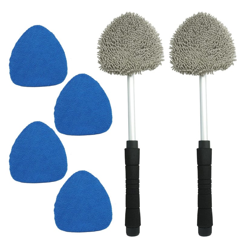 JOYFUL&HOPEFUL JOYFULHOPEFUL Car Windshield Cleaning Tool Car Inside Window Cleaner Tool with Extendable Handle 4pc Microfiber and 2pc Chenille Car Interior Cleaner Tool Anti Fog Streaks Free - Image 2