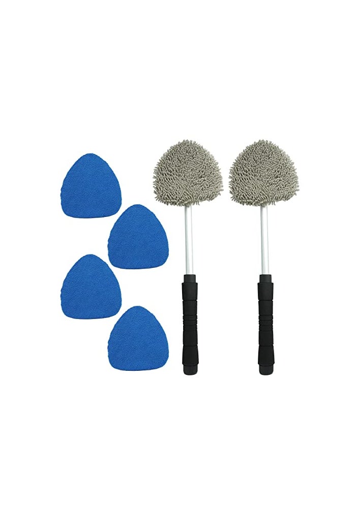 JOYFUL&HOPEFUL JOYFULHOPEFUL Car Windshield Cleaning Tool Car Inside Window Cleaner Tool with Extendable Handle 4pc Microfiber and 2pc Chenille Car Interior Cleaner Tool Anti Fog Streaks Free - Image 1