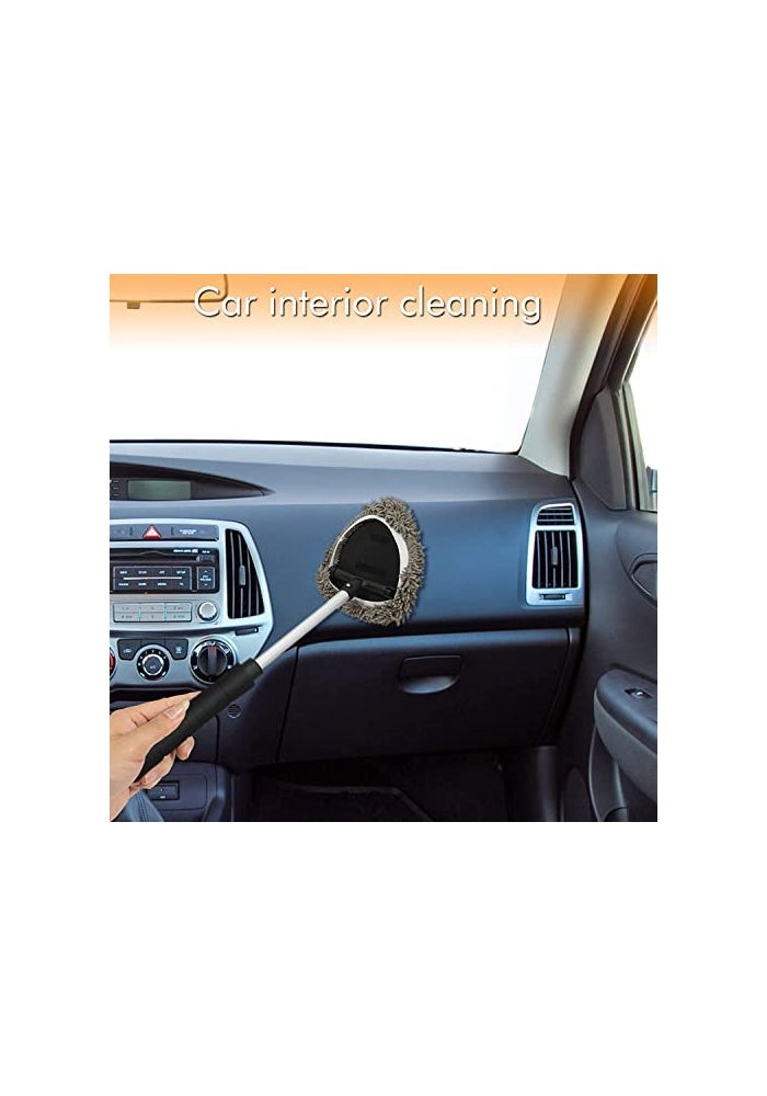 JOYFUL&HOPEFUL JOYFULHOPEFUL Car Windshield Cleaning Tool Car Inside Window Cleaner Tool with Extendable Handle 4pc Microfiber and 2pc Chenille Car Interior Cleaner Tool Anti Fog Streaks Free - Image 3