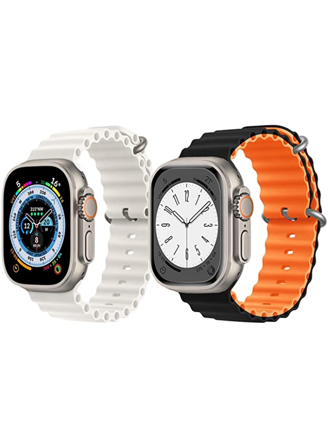 vesus Silicone Ocean Band Strap for Apple Watch Ultra 8 49mm White Single Color Strap with Black/Orange Double Side Strap Set of 2