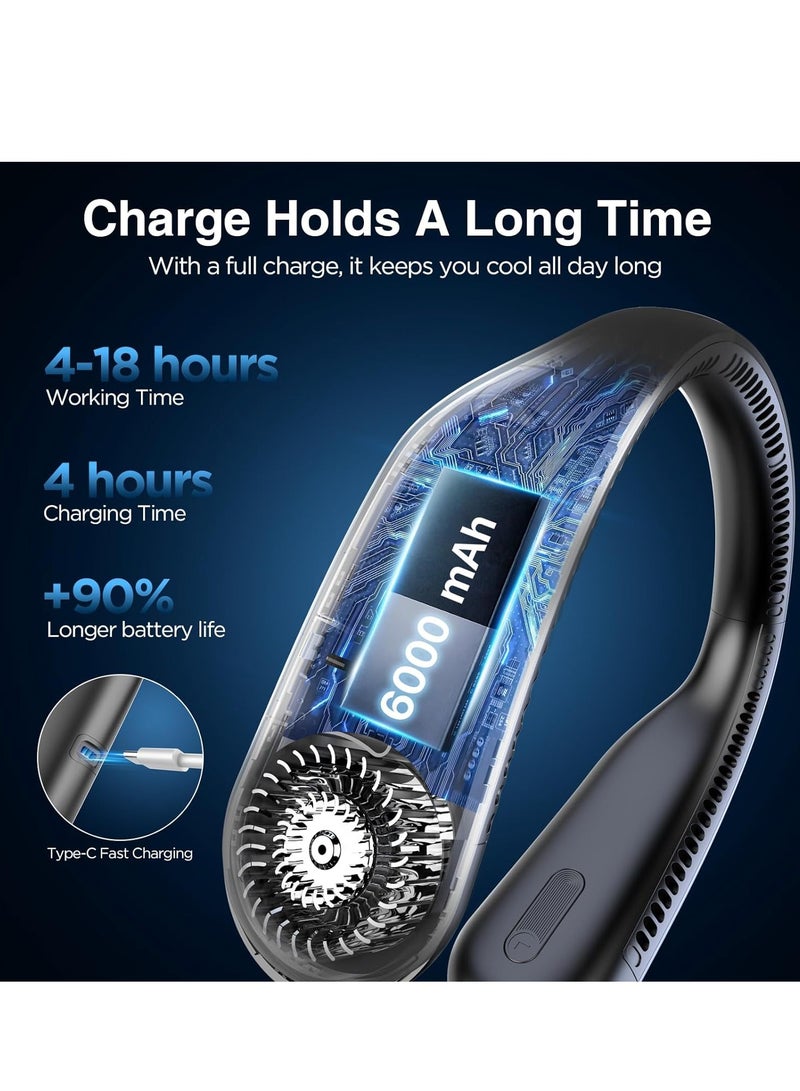 general Neck Fan, Hands Free Bladeless Neck Fans Portable Rechargeable, 6000 mAh Battery Operated Wearable Personal Fan, Cooling Neck Fan, 3 Speeds, USB Fan Gifts - Image 4