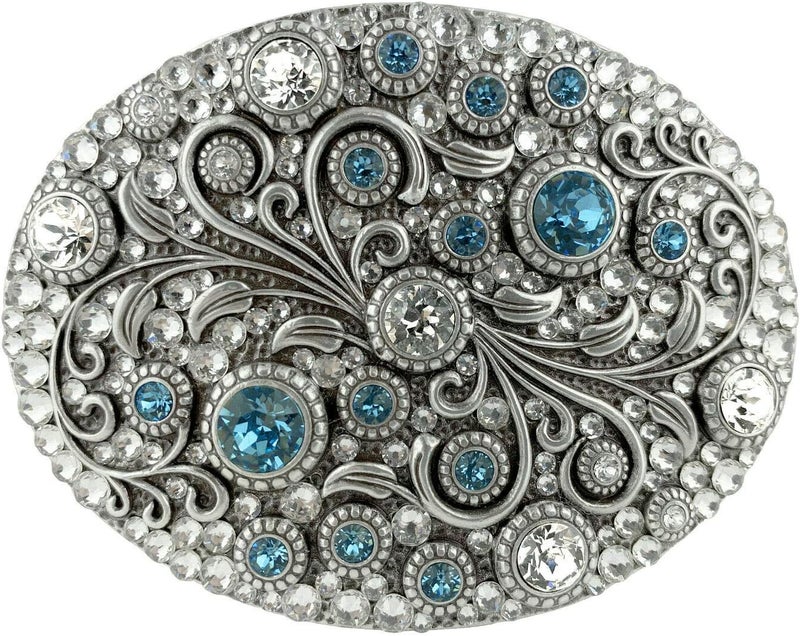 Belts.com Rhinestone Crystal Belt Buckle Antique/Brass Oval Floral Engraved Buckle - Image 1