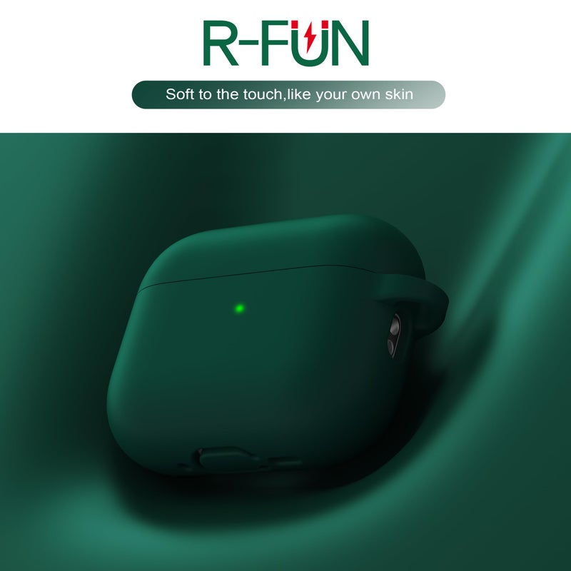 R-fun for AirPods Pro 3 Case (2025), Soft Silicone Protective Case Cover Compatible with Apple AirPods Pro 3rd Generation (USB-C Cable) for Women Men with Cleaning Kit and Keychain, Black Green - Image 3