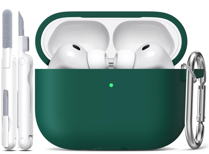 R-fun for AirPods Pro 3 Case (2025), Soft Silicone Protective Case Cover Compatible with Apple AirPods Pro 3rd Generation (USB-C Cable) for Women Men with Cleaning Kit and Keychain, Black Green - Image 1