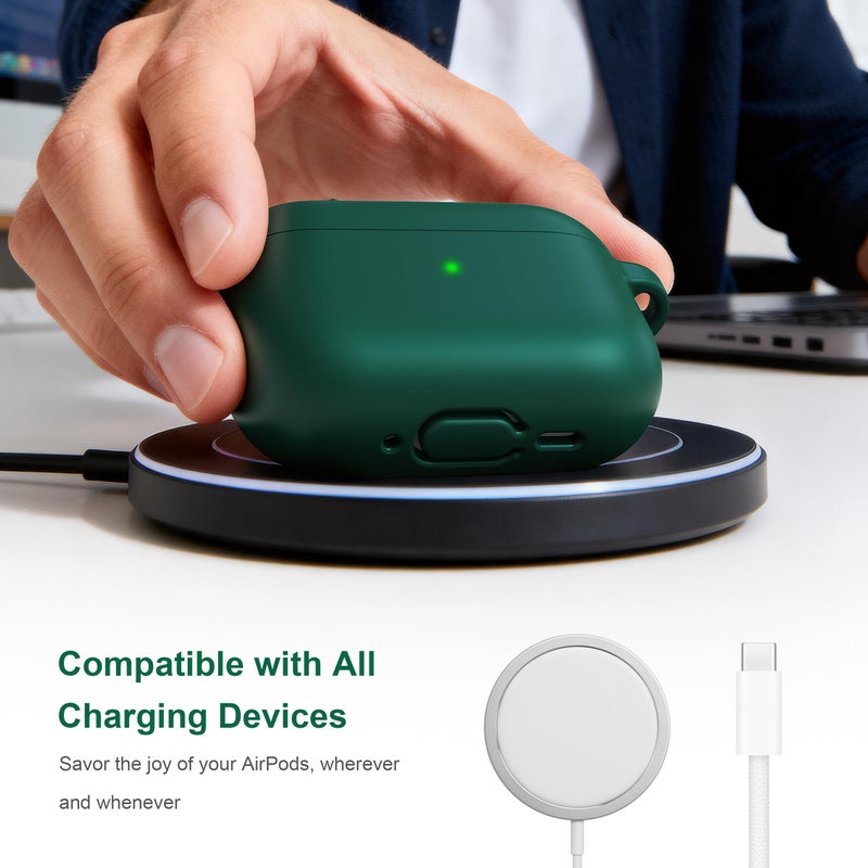 R-fun for AirPods Pro 3 Case (2025), Soft Silicone Protective Case Cover Compatible with Apple AirPods Pro 3rd Generation (USB-C Cable) for Women Men with Cleaning Kit and Keychain, Black Green - Image 5