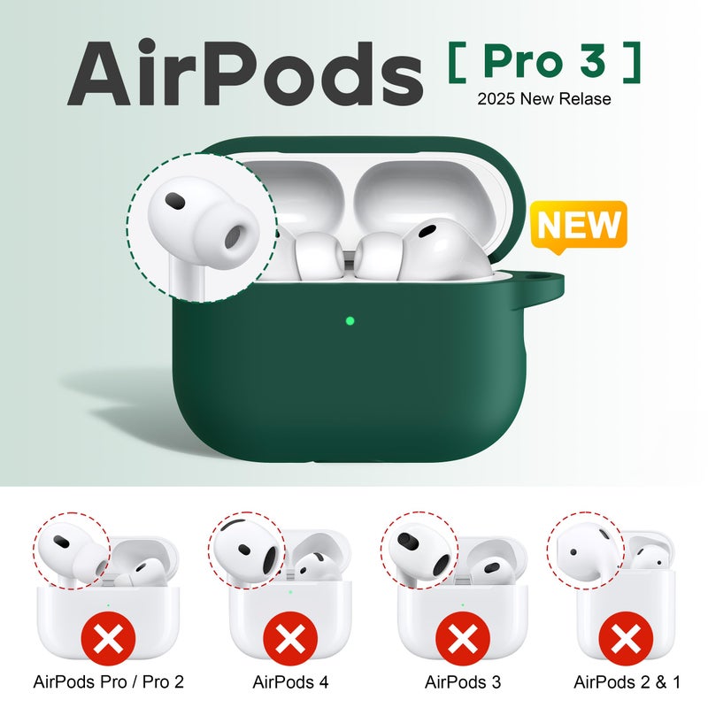 R-fun for AirPods Pro 3 Case (2025), Soft Silicone Protective Case Cover Compatible with Apple AirPods Pro 3rd Generation (USB-C Cable) for Women Men with Cleaning Kit and Keychain, Black Green - Image 2