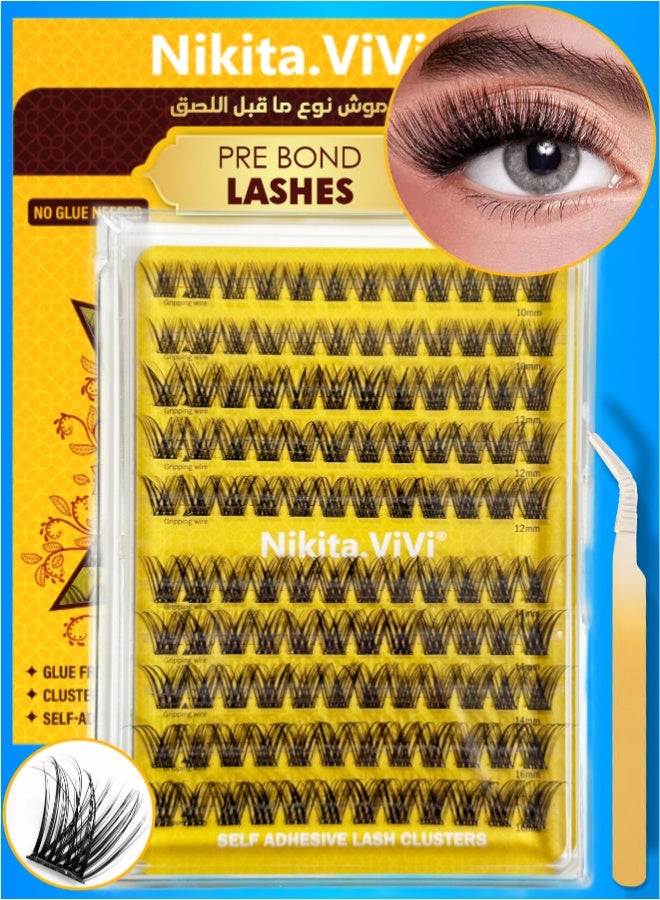 NIKITA.VIVI 120 Pcs Pre Bond Lashes Kit with Tweezers Self Adhesive Eyelashes Eyelash Clusters Kit, False Eyelashes D Curl Pre Glued Lash Clusters Wispy Lash Cluster Kit False Lashes for Beginners and Salon use Press On DIY Lash Extension Kit Falselashes Eye Makeup Kit 10-16mm Size Set B - Image 1