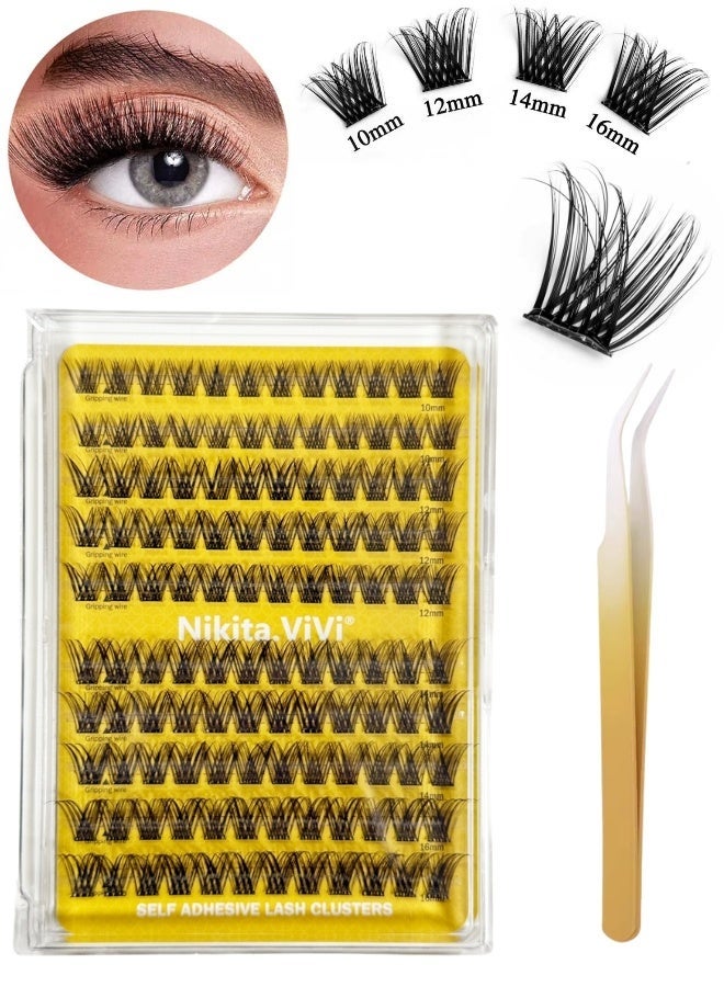 NIKITA.VIVI 120 Pcs Pre Bond Lashes Kit with Tweezers Self Adhesive Eyelashes Eyelash Clusters Kit, False Eyelashes D Curl Pre Glued Lash Clusters Wispy Lash Cluster Kit False Lashes for Beginners and Salon use Press On DIY Lash Extension Kit Falselashes Eye Makeup Kit 10-16mm Size Set B - Image 2
