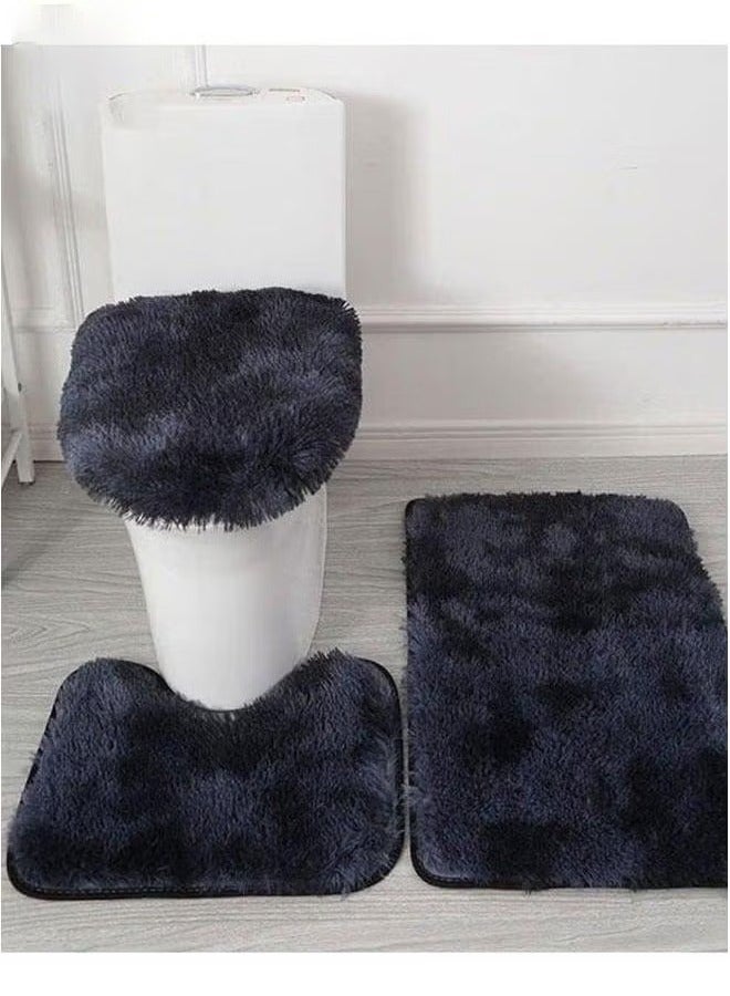 HOMESTAR مجموعة سجادات الحمام 3 قطع سجادة كونتور فاخرة على شكل حرف U لمرحاض ناعمة ماصة للماء سجادة عداء غير قابلة للانزلاق غطاء مقعد الدش منطقة الأرضية لحوض الاستحمام أزرق داكن - Image 1