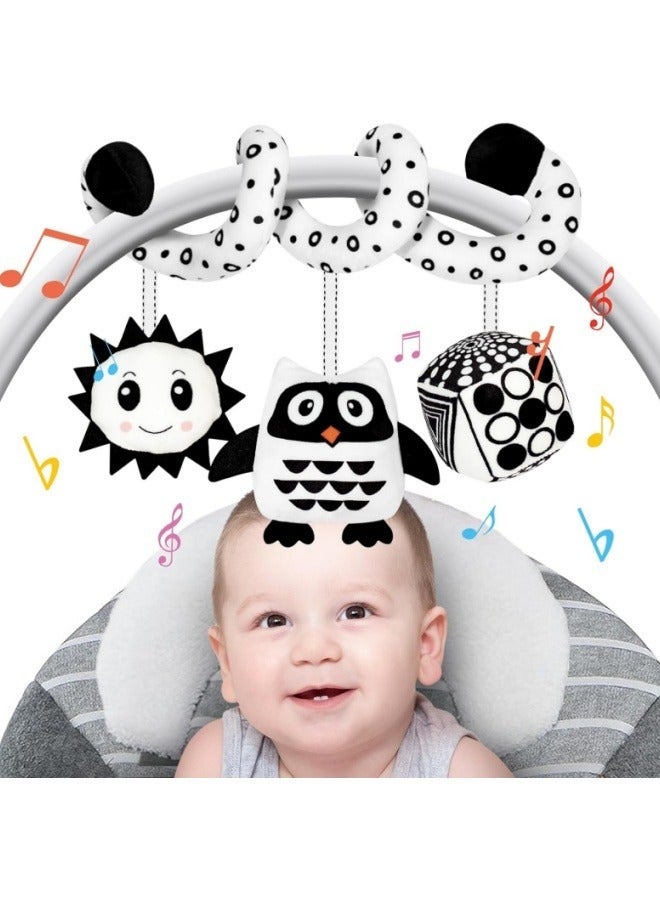Baby Car Seat Toy, Black and White Stuffed Animal Rattles Toy for Brain Development, Owl  - Image 1