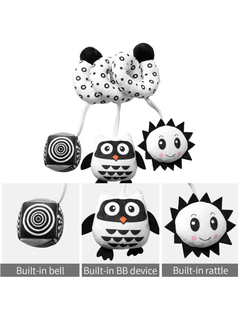 Baby Car Seat Toy, Black and White Stuffed Animal Rattles Toy for Brain Development, Owl  - Image 2