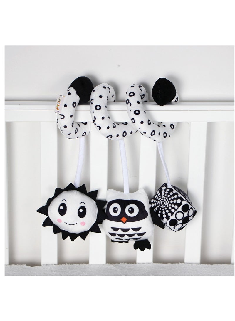 Baby Car Seat Toy, Black and White Stuffed Animal Rattles Toy for Brain Development, Owl  - Image 3