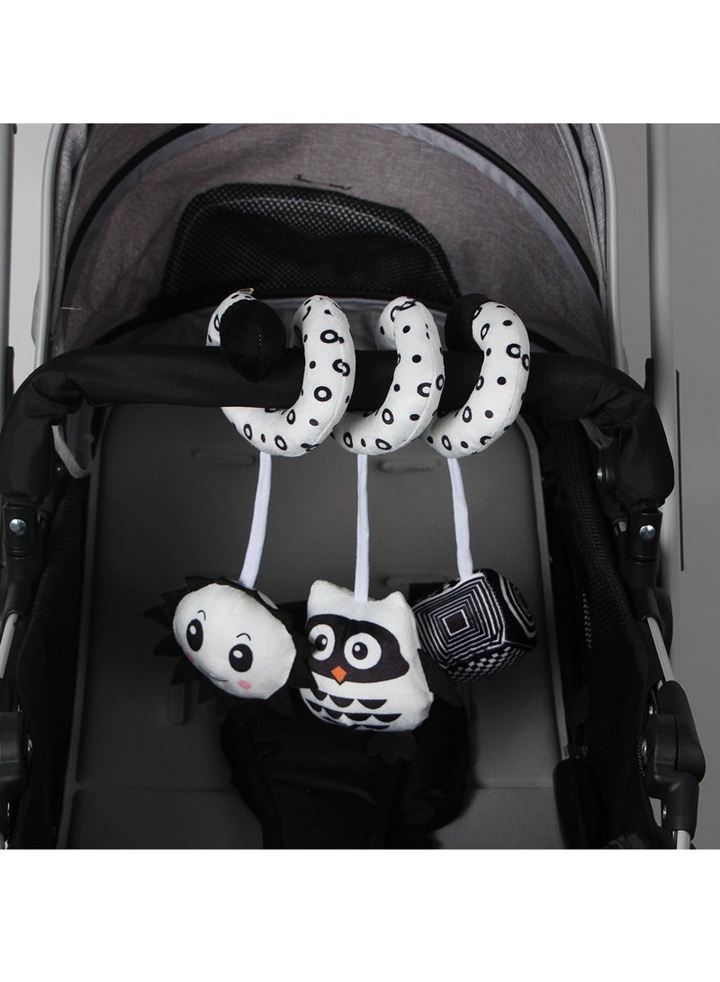 Baby Car Seat Toy, Black and White Stuffed Animal Rattles Toy for Brain Development, Owl  - Image 5