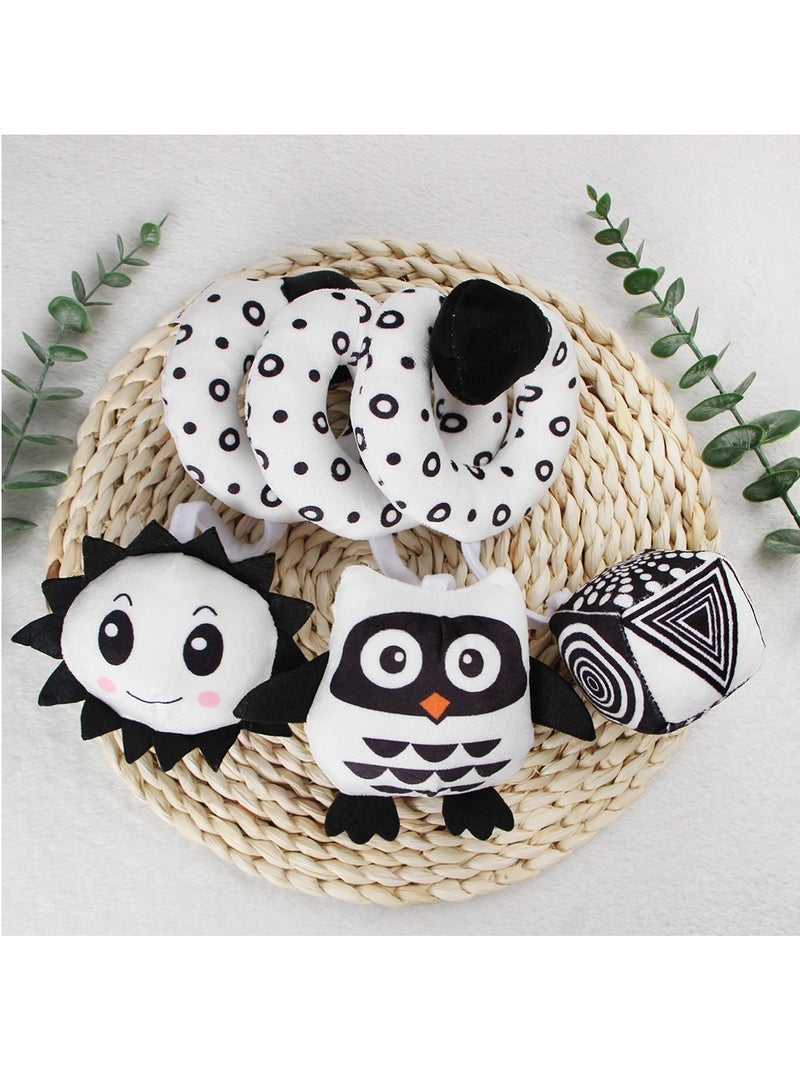Baby Car Seat Toy, Black and White Stuffed Animal Rattles Toy for Brain Development, Owl  - Image 4