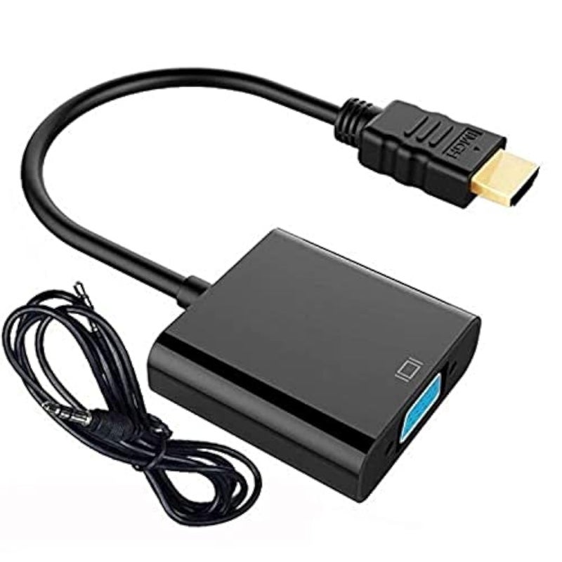 Hdmi male to vga female video 1080p adapter cable with 3.5mm audio-out, black
