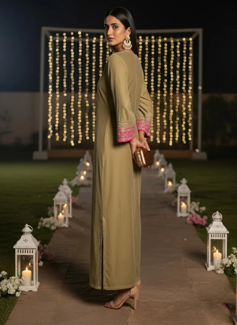 trueBrowns trueBrowns Green Velvet  Straight Maxi Dress