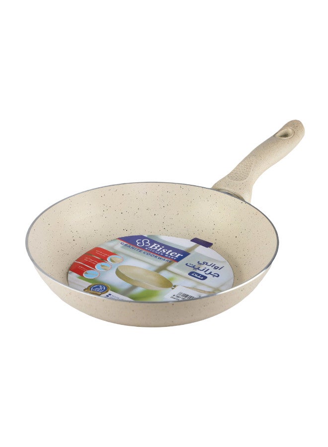 Bister Granite Fry Pan 26cm with Glass Lid – Beige Non-Stick Cookware, Induction-Compatible, Flat Bottom for Gas, Halogen & Induction Stoves - Image 1