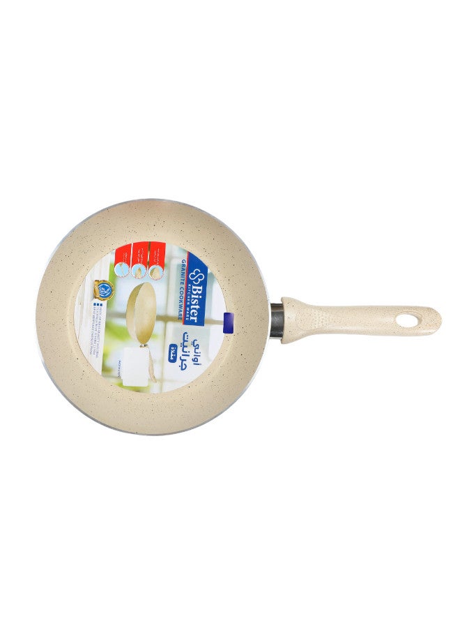 Bister Granite Fry Pan 26cm with Glass Lid – Beige Non-Stick Cookware, Induction-Compatible, Flat Bottom for Gas, Halogen & Induction Stoves - Image 3