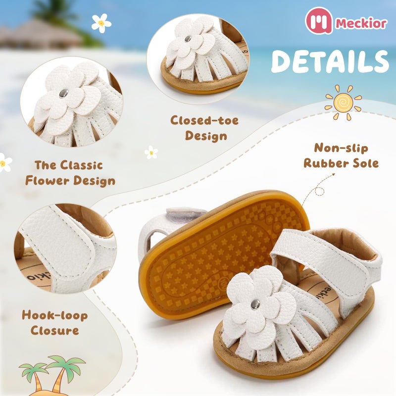 Meckior Baby Toddler Infant Girls PU Leather Soft Open Toe Summer Sandals Flower Princess Flat Shoes - Image 5
