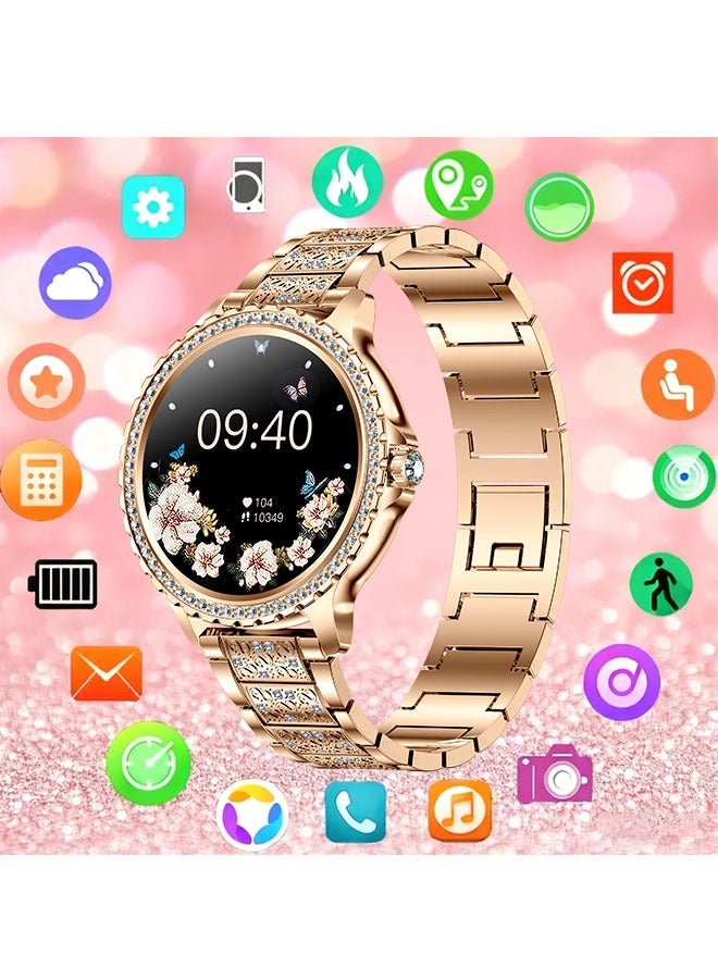 RollsTimi  Fashion Women's Bluetooth Smartwatch, Gold  Diamond Dial, 1.32 Inch Full Screen Touch, Answer/Make Calls, IP67 Waterproof RT i58 - Image 1