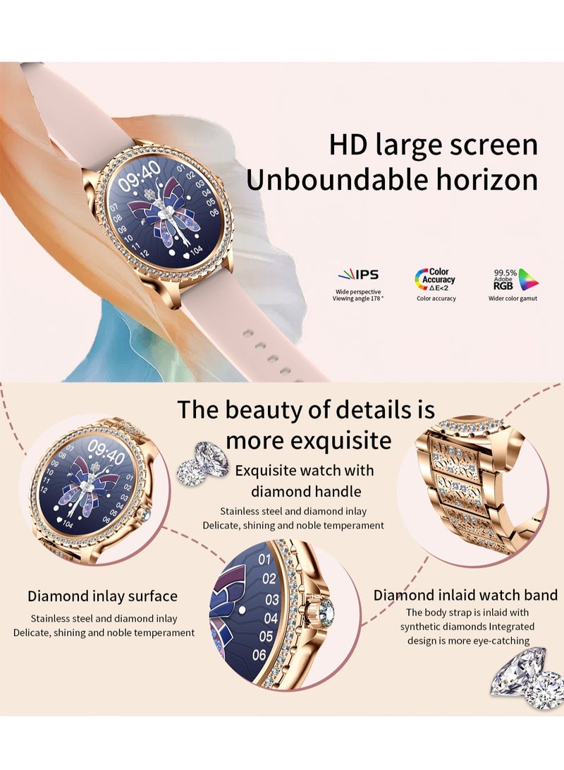 RollsTimi  Fashion Women's Bluetooth Smartwatch, Gold  Diamond Dial, 1.32 Inch Full Screen Touch, Answer/Make Calls, IP67 Waterproof RT i58 - Image 2