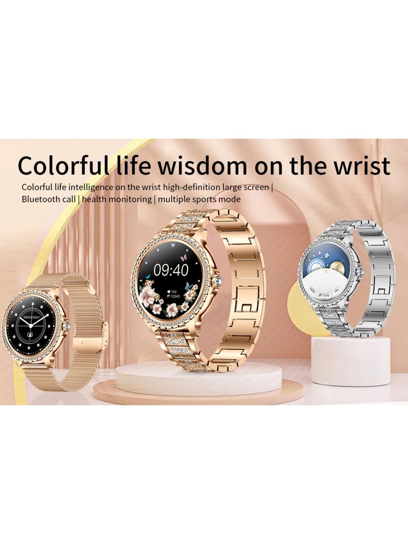 RollsTimi  Fashion Women's Bluetooth Smartwatch, Gold  Diamond Dial, 1.32 Inch Full Screen Touch, Answer/Make Calls, IP67 Waterproof RT i58 - Image 3