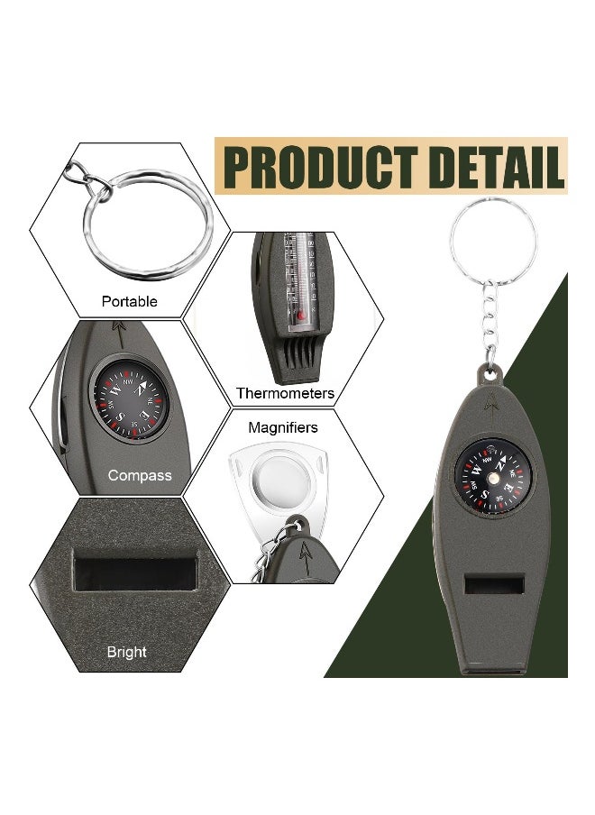 Generic 12 Pack 4 in 1 Whistle Compass Magnifier Thermometer Keychain Essential for Hiking Camping Travel Outdoor Survival  - Image 2