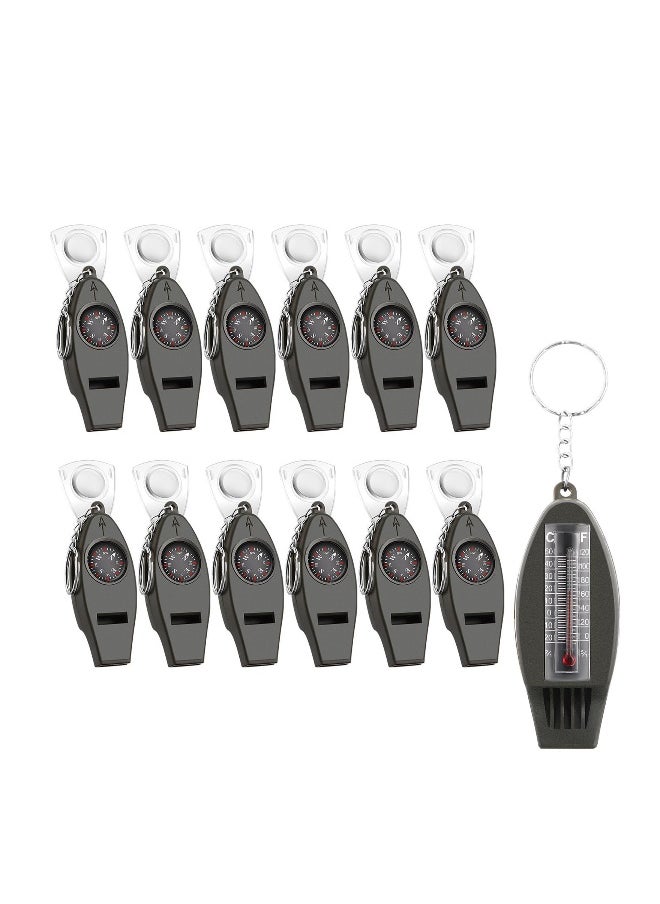 Generic 12 Pack 4 in 1 Whistle Compass Magnifier Thermometer Keychain Essential for Hiking Camping Travel Outdoor Survival  - Image 1
