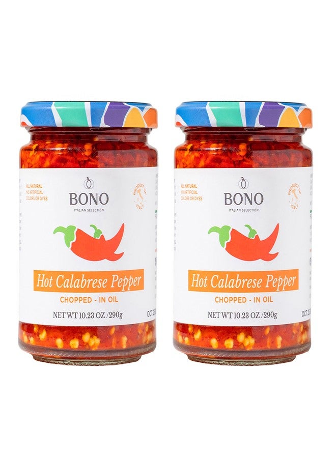 Bono Hot Calabrese Chili Pepper in Oil | Product of Italy | All Natural | No Artificial Colors or Dyes | Non-GMO Verified, (Pack of 2) (10.23 OZ, Chopped) - Image 1