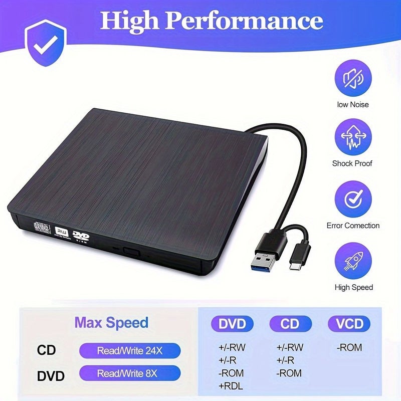 Black USB 3.0 External DVD Drive for Laptop Desktop PC Mac Linux - Image 4