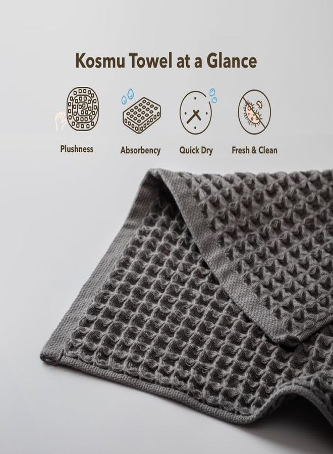 KOSMU Luxury Organic Japanese Cotton Waffle Bath Towel | Thick, Absorbent, Quick Dry Bathroom Towels for Shower, Sauna, Onsen| Hotel & Spa Quality, Gift-Ready (Smoke Grey, Face Towel (6 Pack)) - Image 3