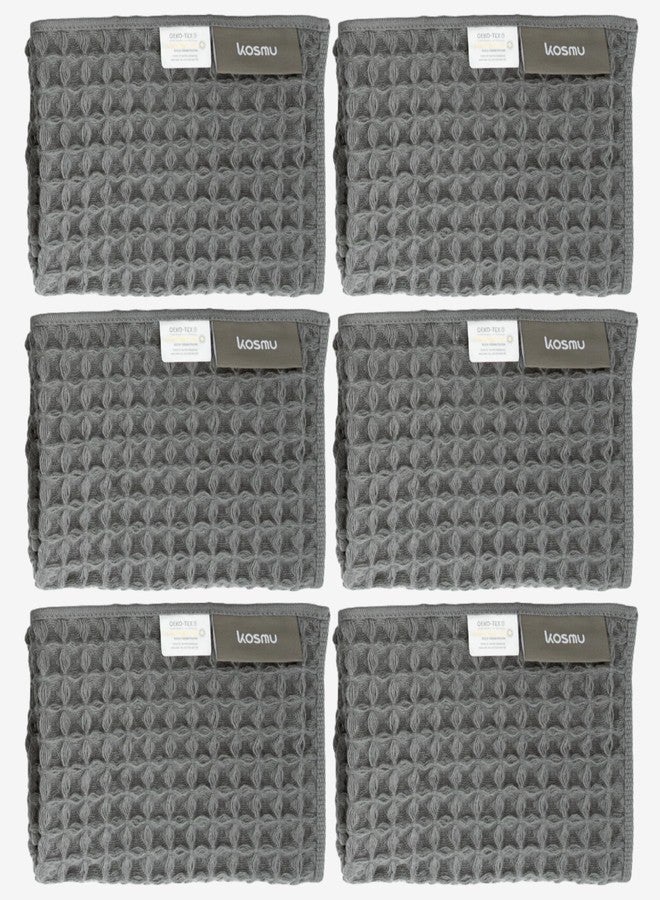 KOSMU Luxury Organic Japanese Cotton Waffle Bath Towel | Thick, Absorbent, Quick Dry Bathroom Towels for Shower, Sauna, Onsen| Hotel & Spa Quality, Gift-Ready (Smoke Grey, Face Towel (6 Pack)) - Image 1