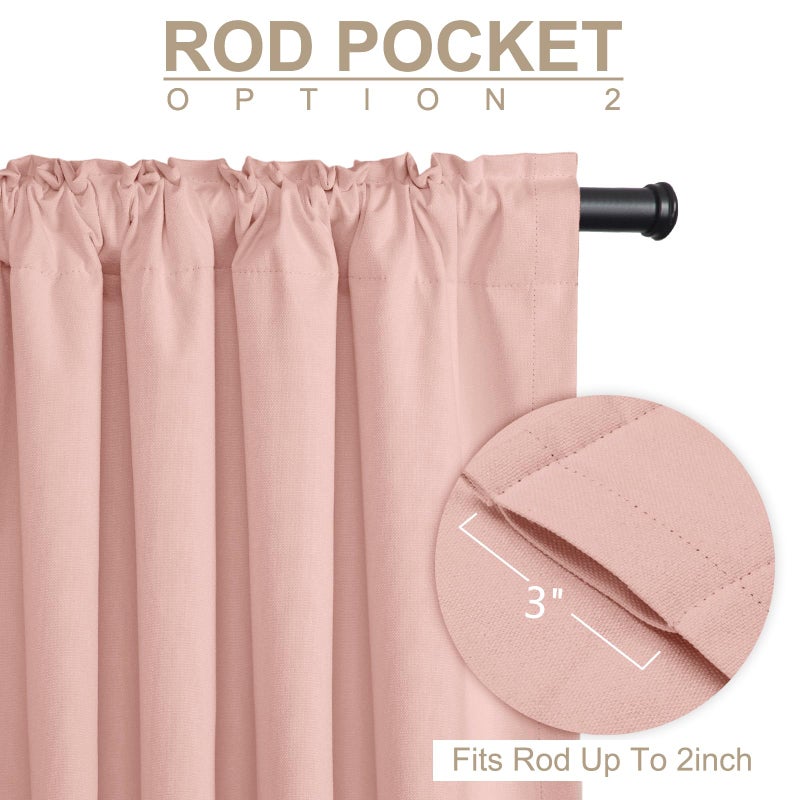 100% Blackout Shield Linen Blackout Curtains for Bedroom 90 Inches Long, Back Tab/Rod Pocket Living Room Drapes, Thermal Insulated Blackout Curtains 2 Panels Set, 50" W x 90" L, Blush Pink - Image 4