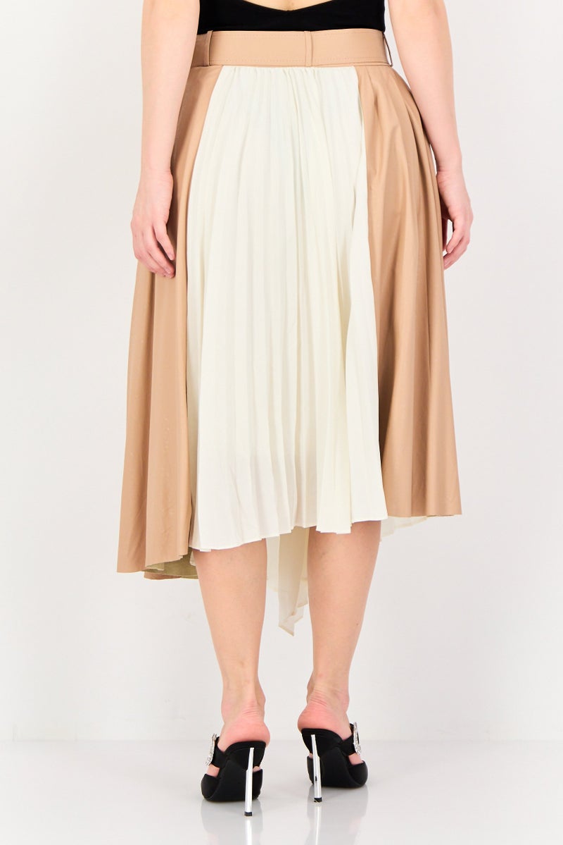 SELECTED Women Pleated Belted Casual Midi Skirts, Multicolor - Image 3