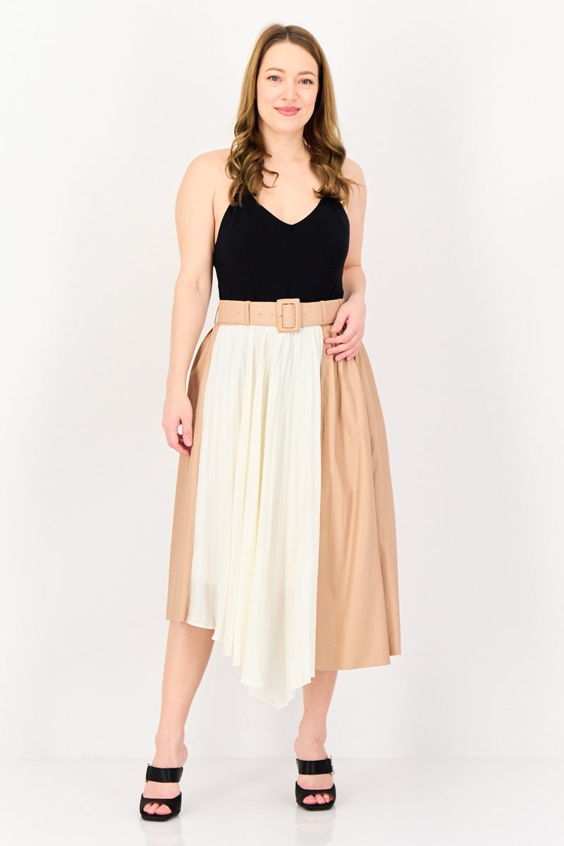 SELECTED Women Pleated Belted Casual Midi Skirts, Multicolor - Image 4