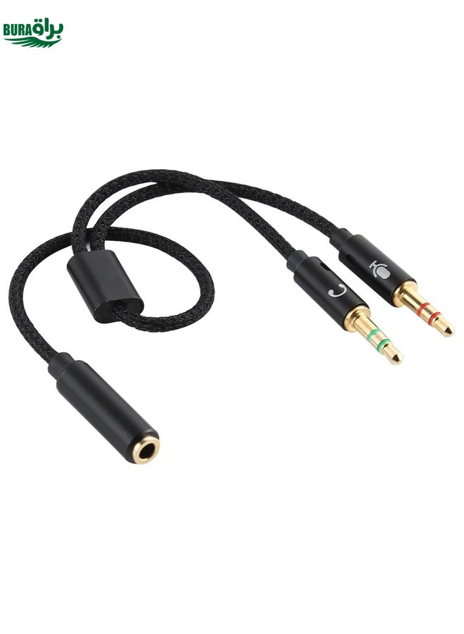 BURAQ YH192 2 in 1 3.5mm Female to Microphone + Audio Male Braided Audio Cable, Length: 22cm (Black) - Image 2