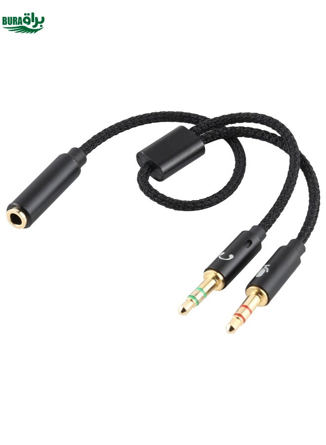 BURAQ YH192 2 in 1 3.5mm Female to Microphone + Audio Male Braided Audio Cable, Length: 22cm (Black) - Image 1
