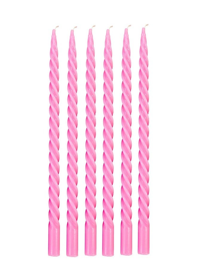 Luces Paraffin Wax Smokeless Scented Pink Colour Twisted Stick Candles Decorations for Living Room Pack of 6 - Image 1