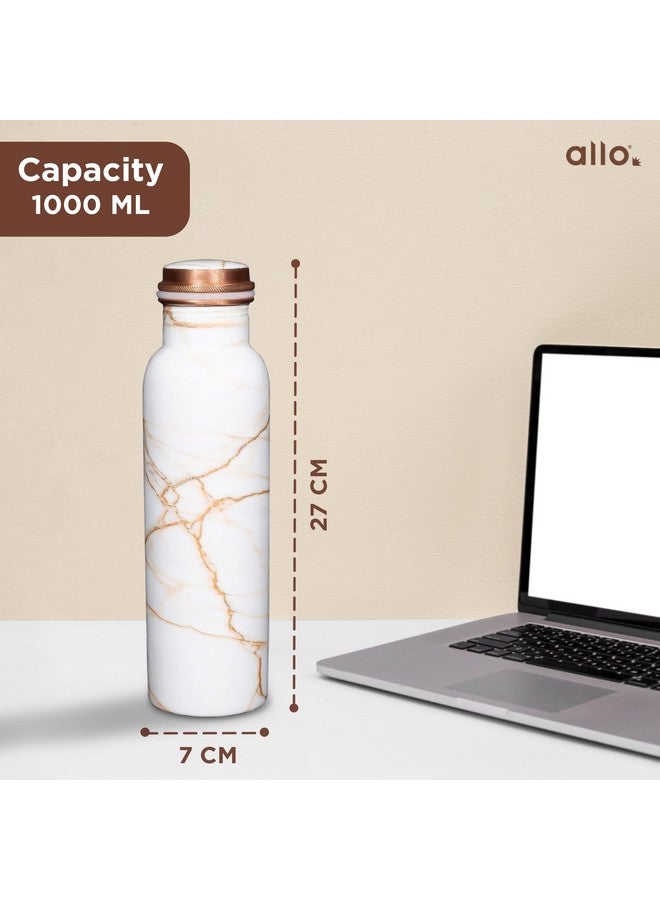 Allo Allo Pure Copper Water Bottle 1 Litre Copper Bottle | Alkaline and Anti Oxidant | 100% Leak Proof, Office, Gym Bottle, Modern Tamba Bottle for Adults, Best Gift for Diwali (White Golden Marble)  - Image 5