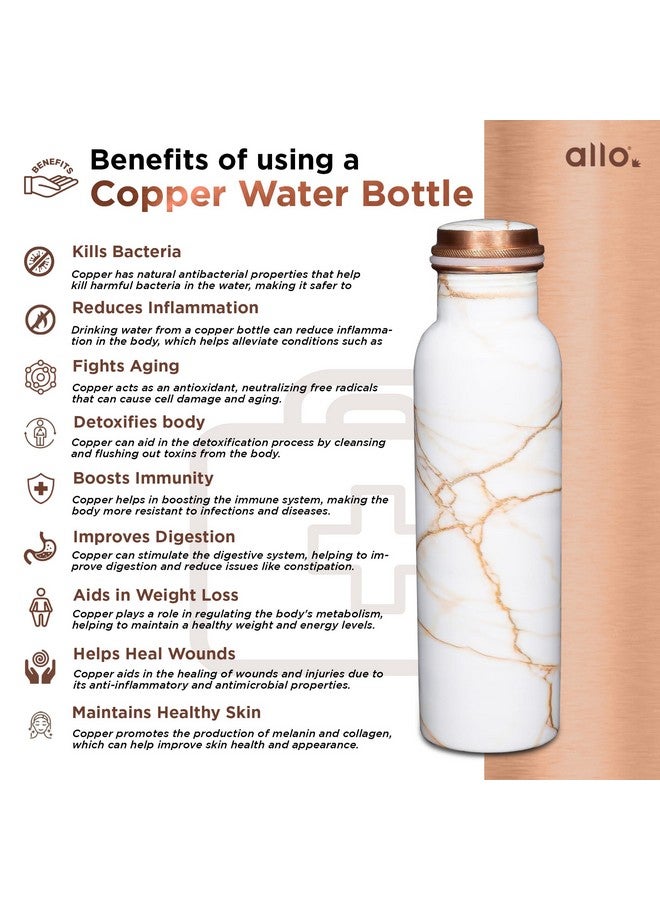 Allo Allo Pure Copper Water Bottle 1 Litre Copper Bottle | Alkaline and Anti Oxidant | 100% Leak Proof, Office, Gym Bottle, Modern Tamba Bottle for Adults, Best Gift for Diwali (White Golden Marble)  - Image 4
