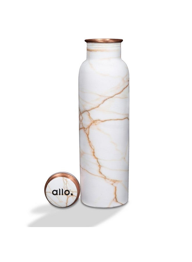 Allo Allo Pure Copper Water Bottle 1 Litre Copper Bottle | Alkaline and Anti Oxidant | 100% Leak Proof, Office, Gym Bottle, Modern Tamba Bottle for Adults, Best Gift for Diwali (White Golden Marble)  - Image 2