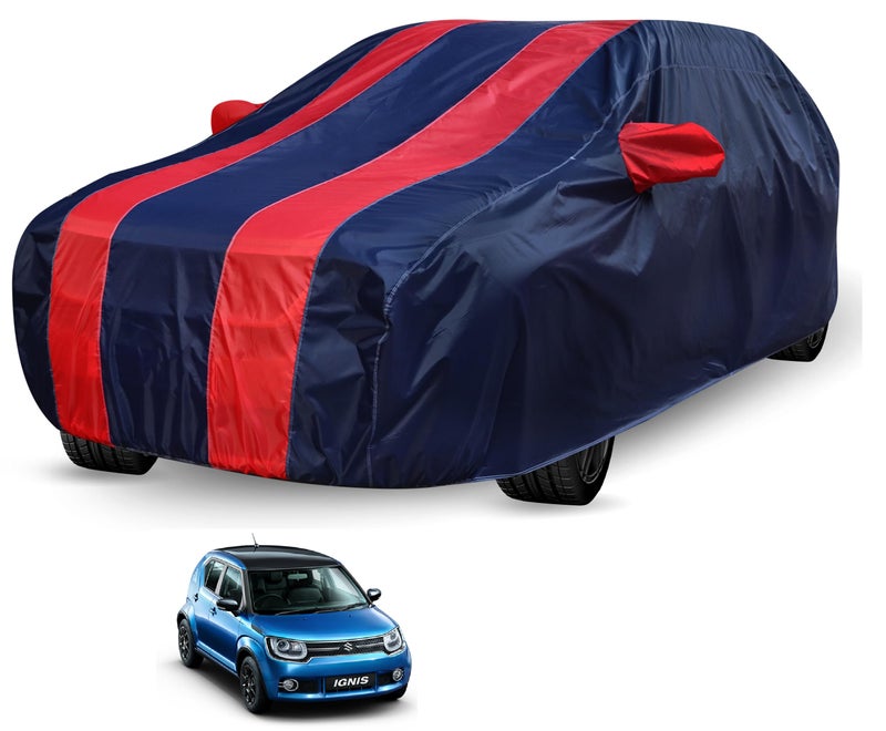 Auto Hub Car Cover Compatible with Maruti Igniss with Mirror Pocket,Triple Stitched, Weather Proof, Igniss Car Cover- Navy-Red - Image 1